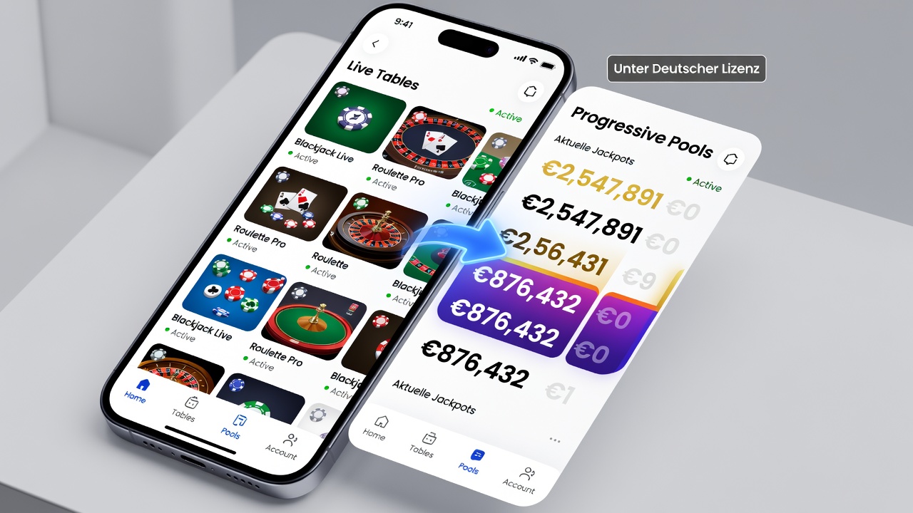 Detailansicht einer progressiven Pool-Anzeige innerhalb einer deutschen lizenzierten Casino-App